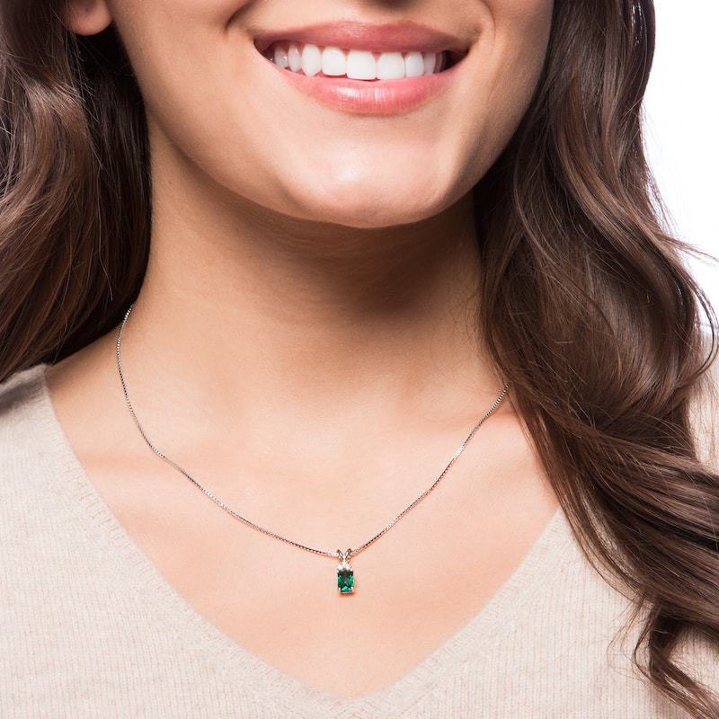 Oravo 14k White Gold Emerald-cut Gemstone Diamond Accent Pendant