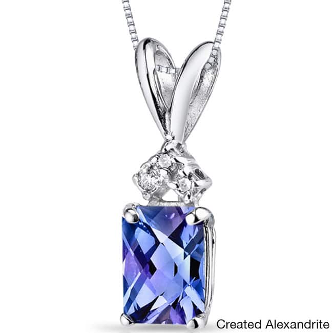 Oravo 14k White Gold Emerald-cut Gemstone Diamond Accent Pendant