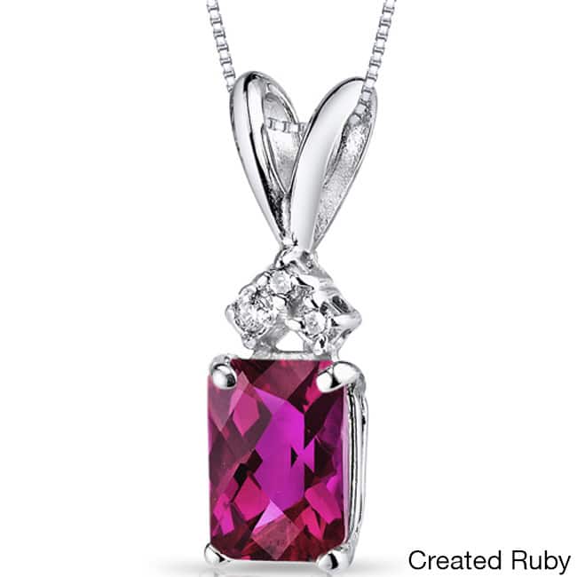 Oravo 14k White Gold Emerald-cut Gemstone Diamond Accent Pendant - Created Ruby