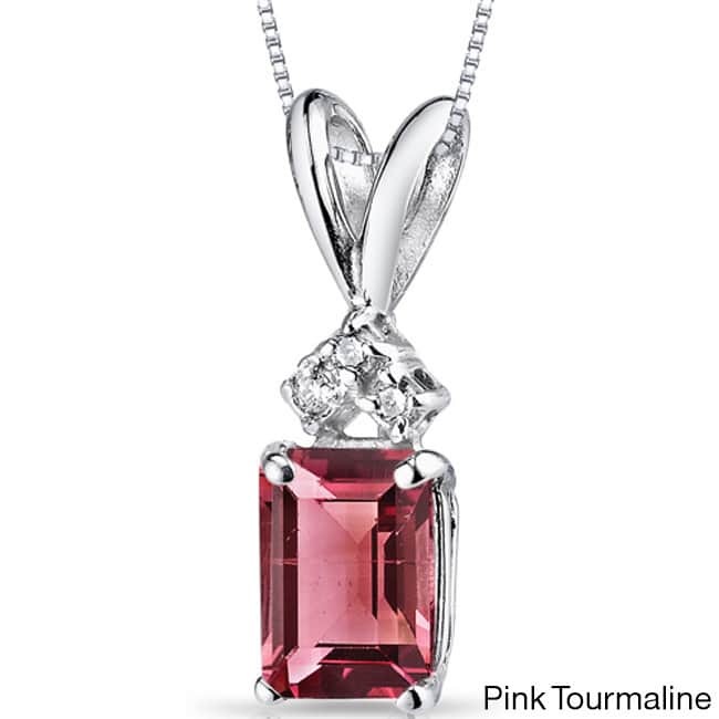 Oravo 14k White Gold Emerald-cut Gemstone Diamond Accent Pendant