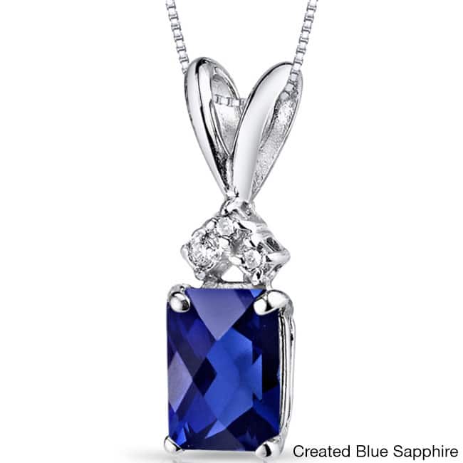 Oravo 14k White Gold Emerald-cut Gemstone Diamond Accent Pendant