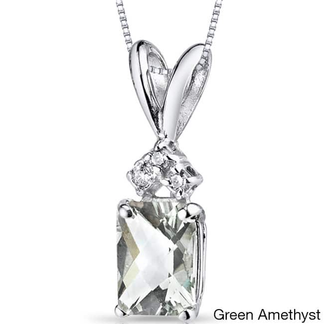 Oravo 14k White Gold Emerald-cut Gemstone Diamond Accent Pendant