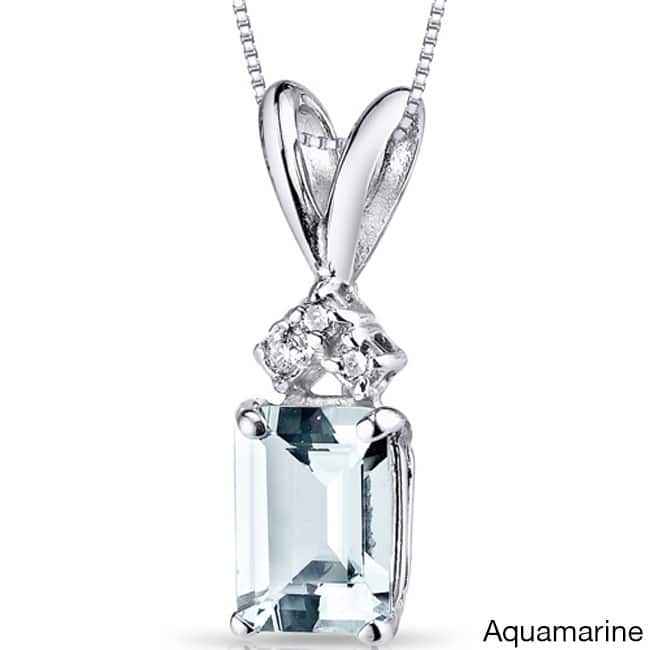 Oravo 14k White Gold Emerald-cut Gemstone Diamond Accent Pendant - Aquamarine
