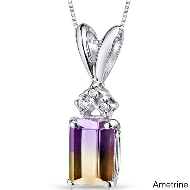 Oravo 14k White Gold Emerald-cut Gemstone Diamond Accent Pendant - Ametrine