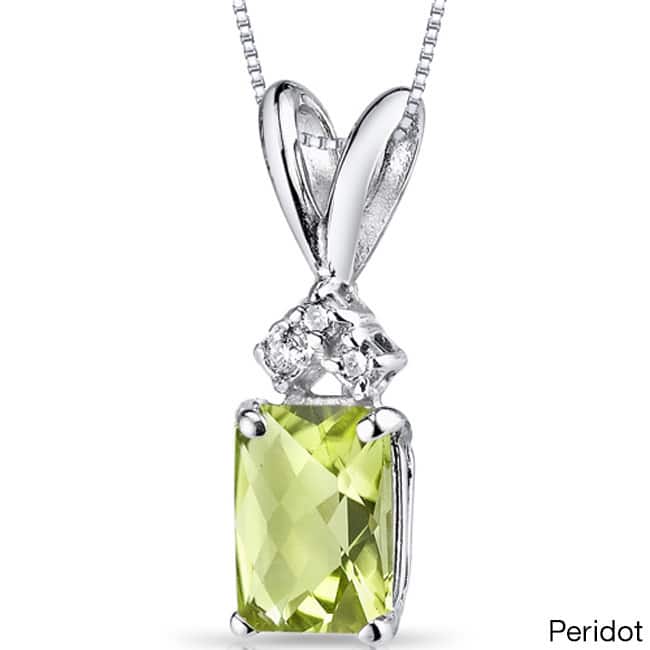 Oravo 14k White Gold Emerald-cut Gemstone Diamond Accent Pendant