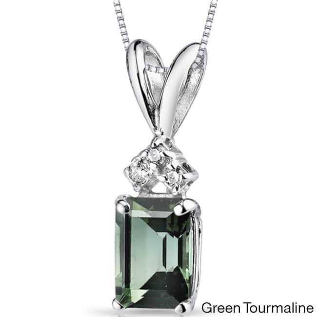 Oravo 14k White Gold Emerald-cut Gemstone Diamond Accent Pendant