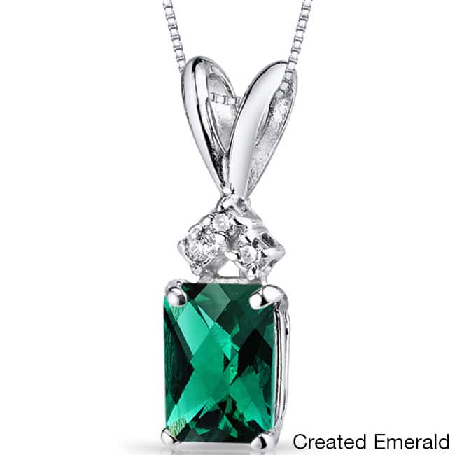 Oravo 14k White Gold Emerald-cut Gemstone Diamond Accent Pendant
