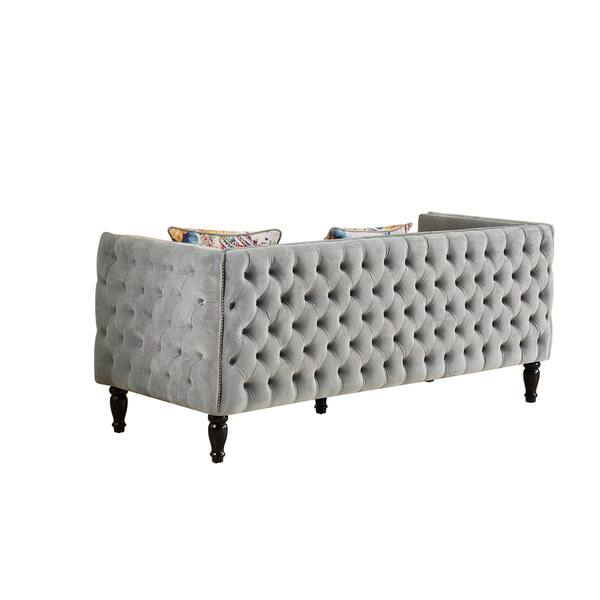 Shop Lily French Inspired Grey Velvet And Calico Upholstered Shop Lily French Inspired Grey Velvet And Calico Upholstered