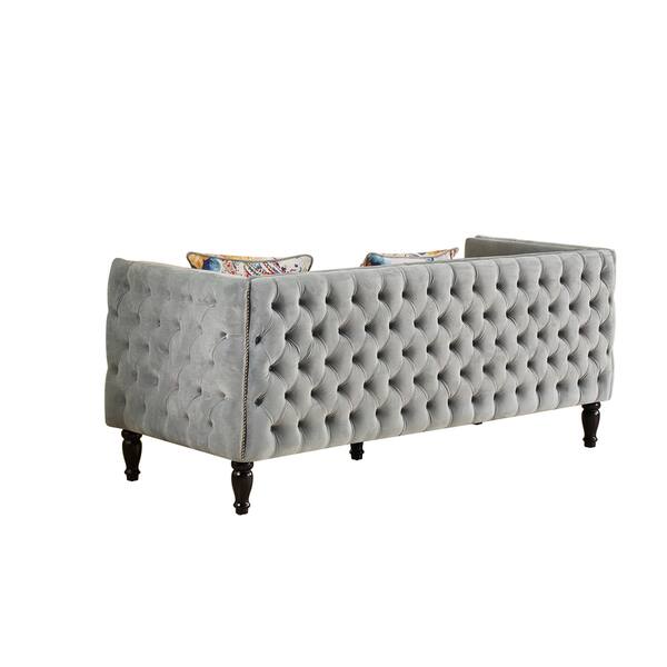 Shop Lily French Inspired Grey Velvet And Calico Upholstered