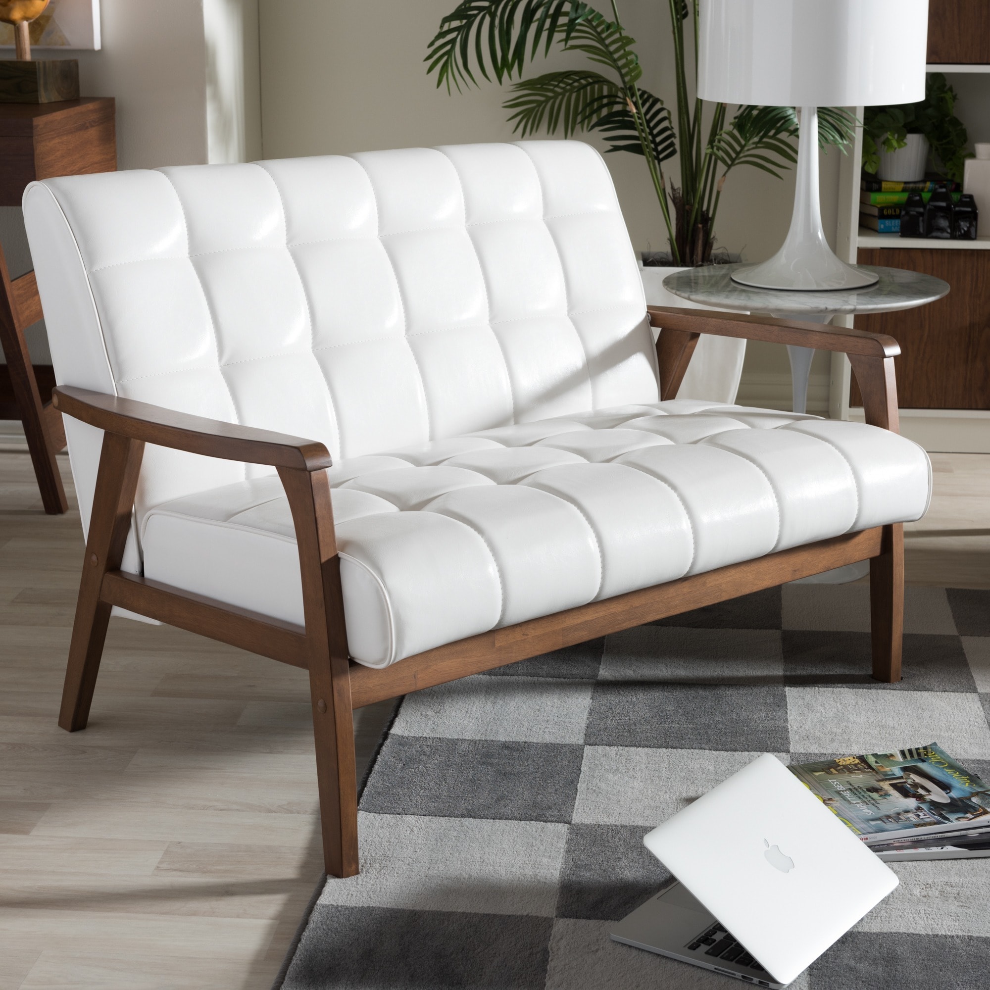 Baxton Studio Mid century Masterpieces White Faux Leather Loveseat