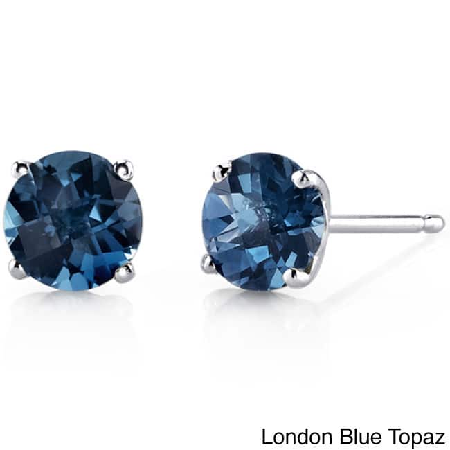 Oravo 14k White Gold Round-cut Gemstone Stud Earrings - London Blue Topaz