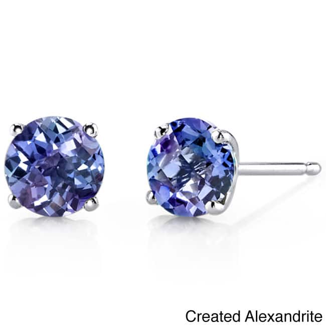 Oravo 14k White Gold Round-cut Gemstone Stud Earrings - Created Alexandrite