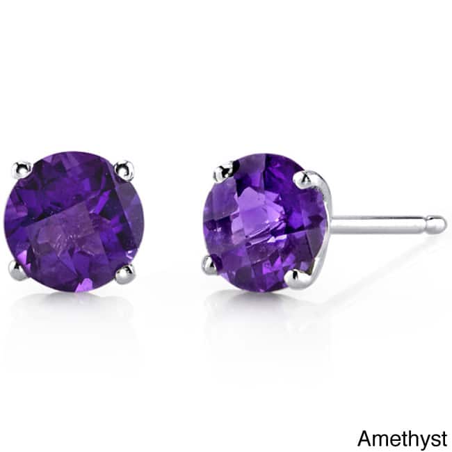 Oravo 14k White Gold Round-cut Gemstone Stud Earrings - Amethyst