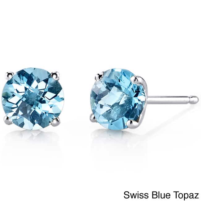 Oravo 14k White Gold Round-cut Gemstone Stud Earrings - Swiss Blue Topaz