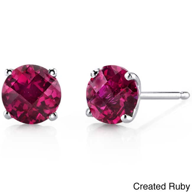 Oravo 14k White Gold Round-cut Gemstone Stud Earrings - Created Ruby