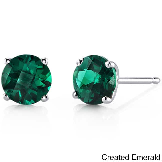 Oravo 14k White Gold Round-cut Gemstone Stud Earrings - Created Emerald