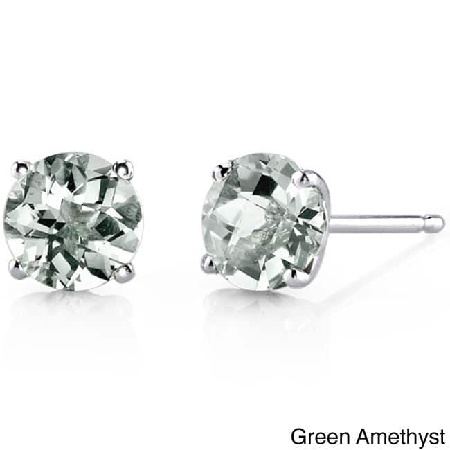 Oravo 14k White Gold Round-cut Gemstone Stud Earrings - Green Amethyst