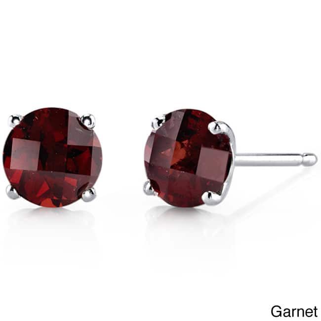 Oravo 14k White Gold Round-cut Gemstone Stud Earrings - Garnet