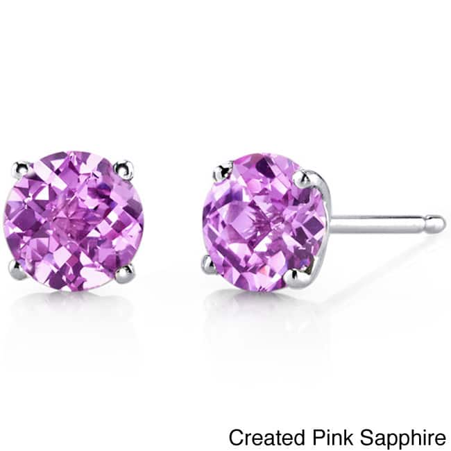 Oravo 14k White Gold Round-cut Gemstone Stud Earrings - Created Pink Sapphire