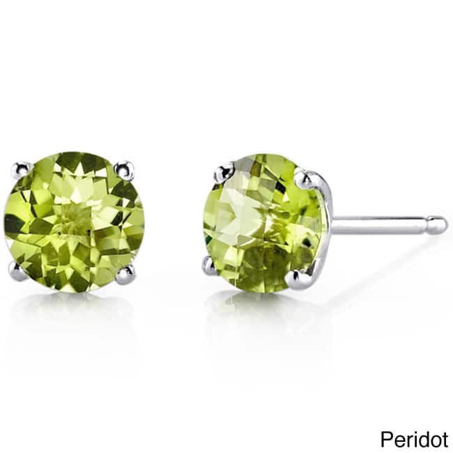 Oravo 14k White Gold Round-cut Gemstone Stud Earrings - Peridot