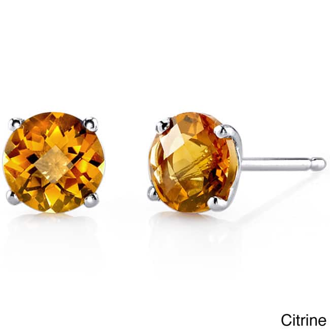 Oravo 14k White Gold Round-cut Gemstone Stud Earrings - Citrine