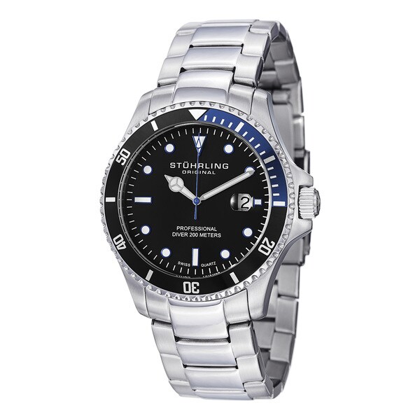 Stuhrling Original Men's Regatta Elite Swiss Quartz Rubber Strap Watch - Black