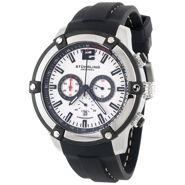 Stuhrling Original Men's Victory Quartz Chronograph Watch with Rubber Strap - silver