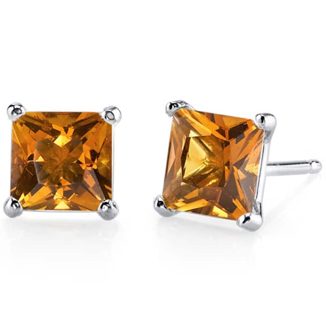 Oravo 14k White Gold Princess-cut Gemstone Stud Earrings - Citrine
