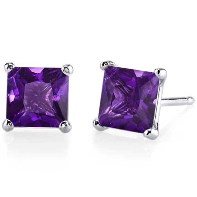 Oravo 14k White Gold Princess-cut Gemstone Stud Earrings - Amethyst