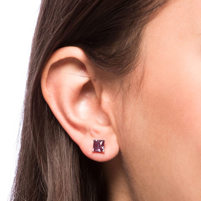 Oravo 14k White Gold Princess-cut Gemstone Stud Earrings
