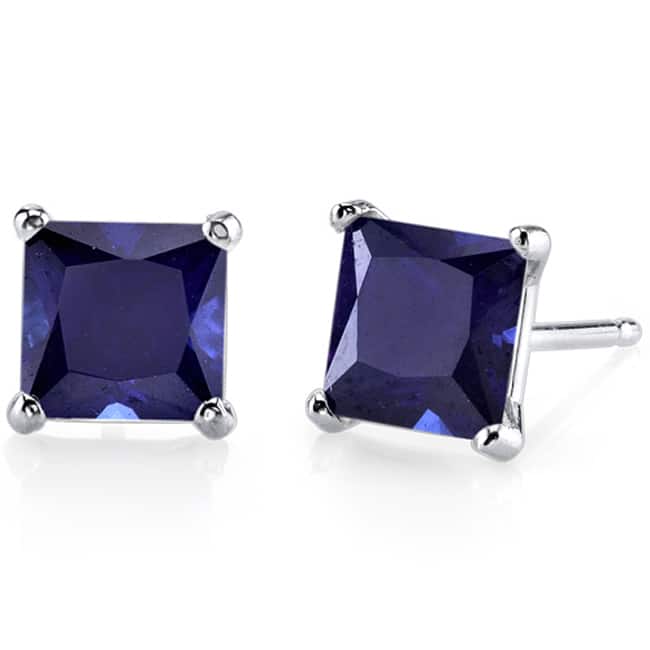 Oravo 14k White Gold Princess-cut Gemstone Stud Earrings - Created Blue Sapphire