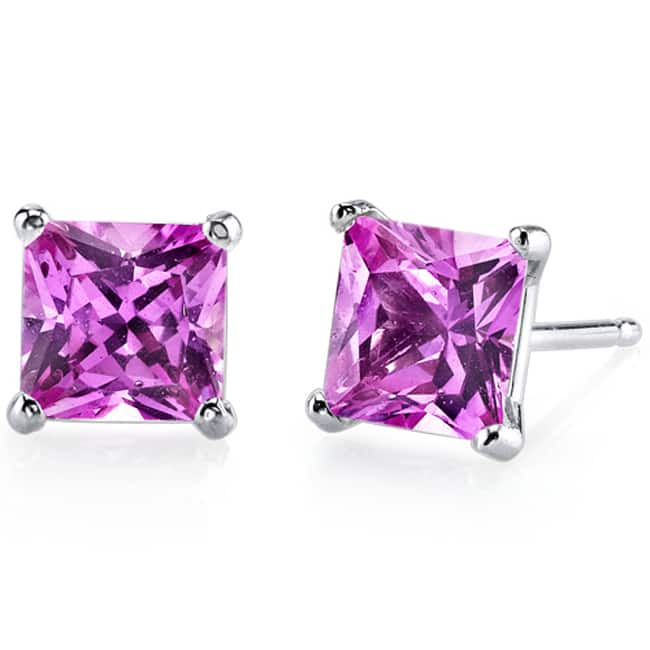 Oravo 14k White Gold Princess-cut Gemstone Stud Earrings