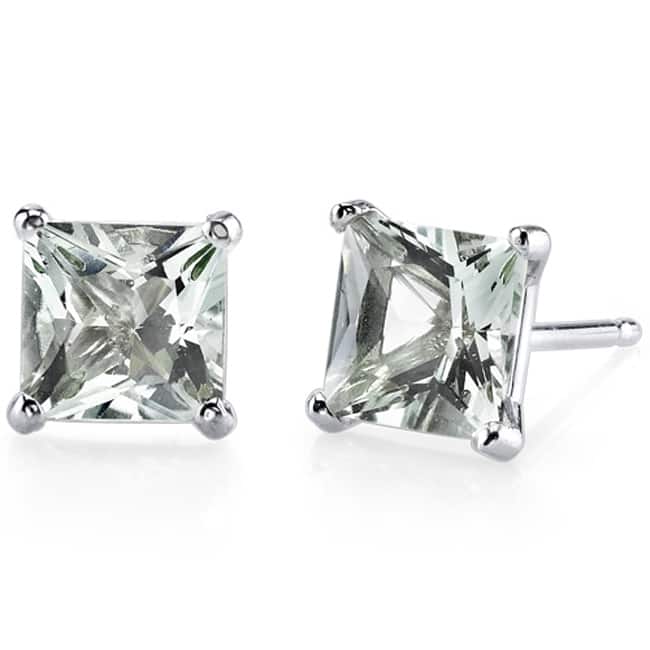 Oravo 14k White Gold Princess-cut Gemstone Stud Earrings - Green Amethyst