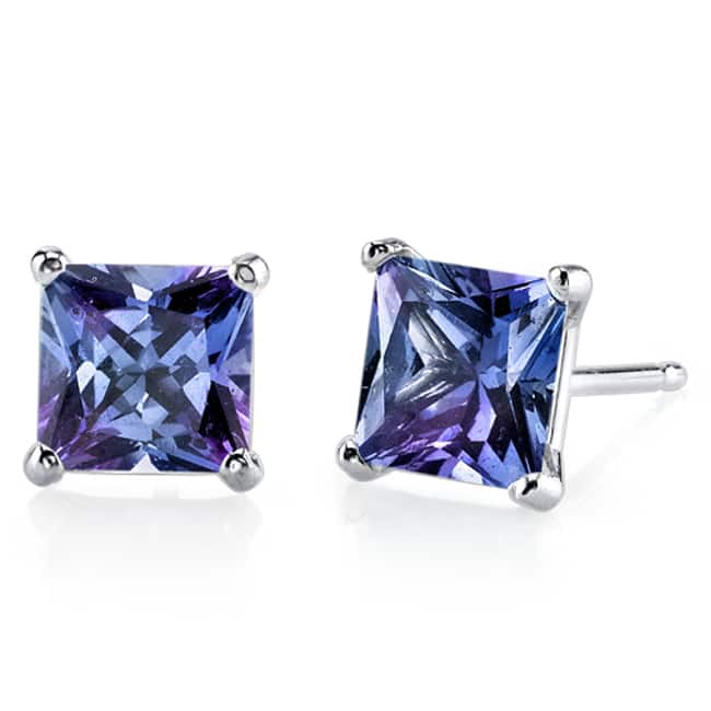 Oravo 14k White Gold Princess-cut Gemstone Stud Earrings - Created Alexandrite