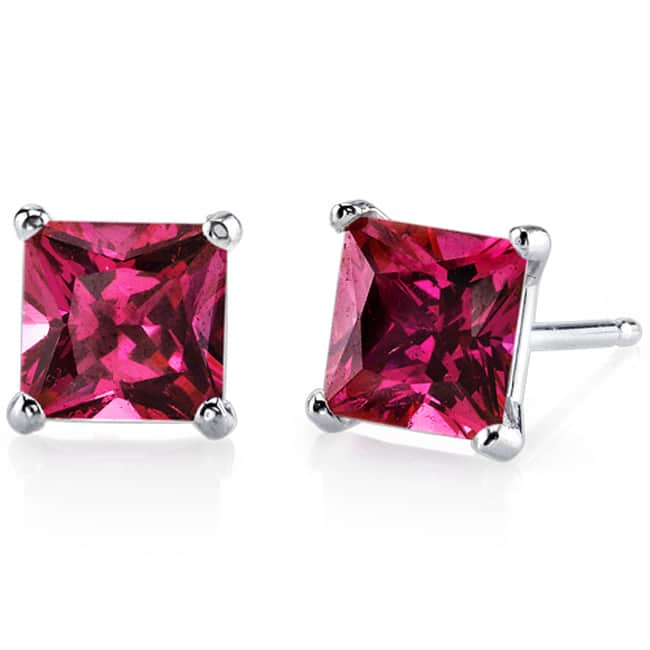 Oravo 14k White Gold Princess-cut Gemstone Stud Earrings - Created Ruby