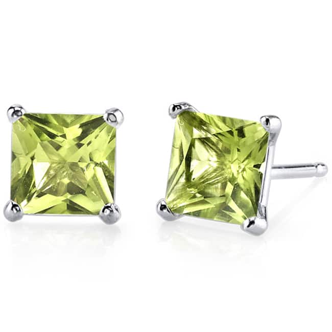 Oravo 14k White Gold Princess-cut Gemstone Stud Earrings - Peridot