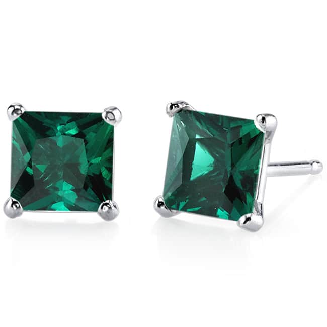 Oravo 14k White Gold Princess-cut Gemstone Stud Earrings - Created Emerald
