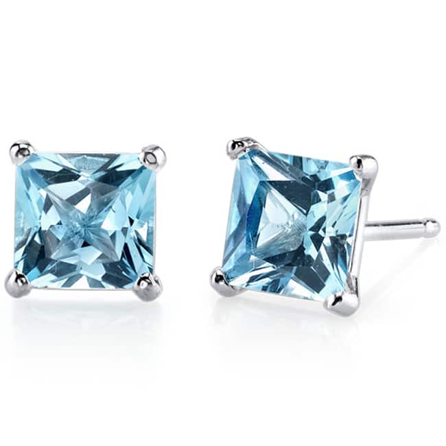 Oravo 14k White Gold Princess-cut Gemstone Stud Earrings - Swiss Blue Topaz