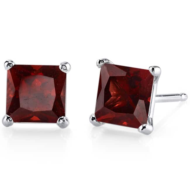 Oravo 14k White Gold Princess-cut Gemstone Stud Earrings - Garnet