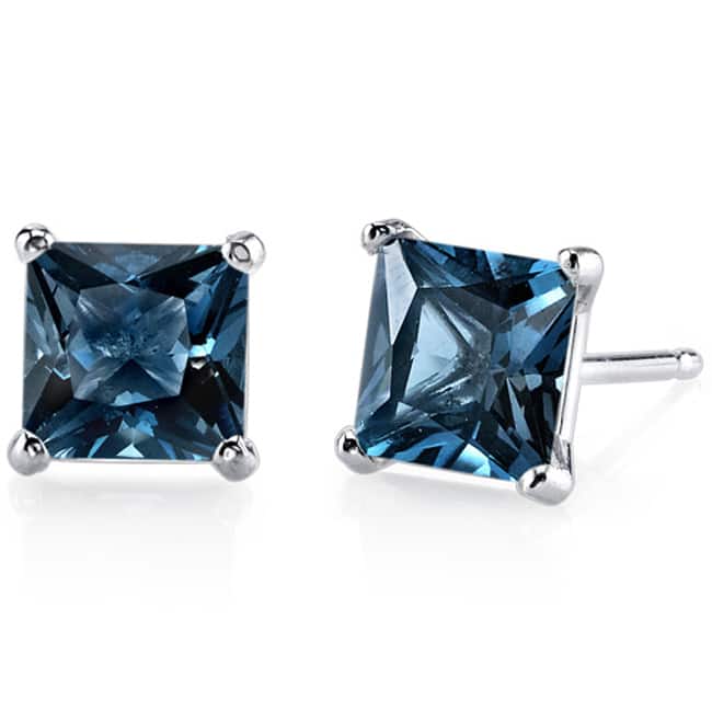 Oravo 14k White Gold Princess-cut Gemstone Stud Earrings - London Blue Topaz