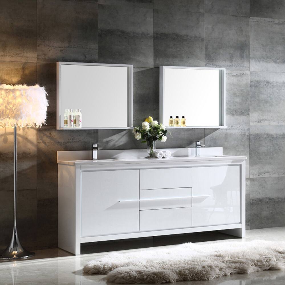 Fresca Allier 72-inch White Modern Double Sink Bathroom Vanity with Mirror