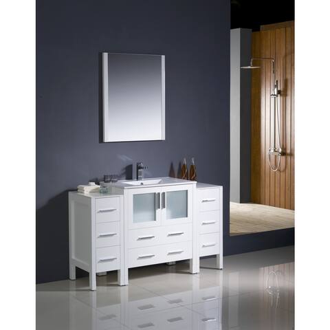 Fresca Torino 54-inch White Modern Bathroom Vanity with 2 Side Cabinets and Undermount Sink