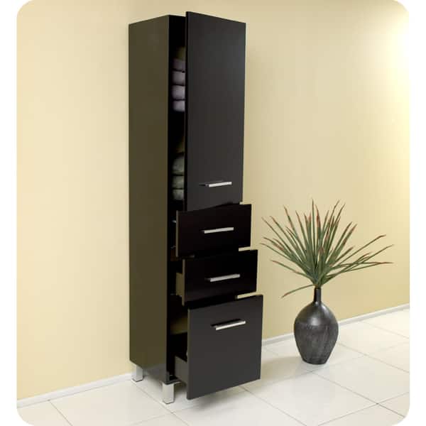 Shop Fresca Espresso Bathroom Linen Side Cabinet With Three Pull