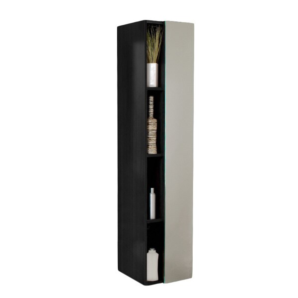 Fresca Black Bathroom Linen Side Cabinet with 4 Cubby Holes and Mirror