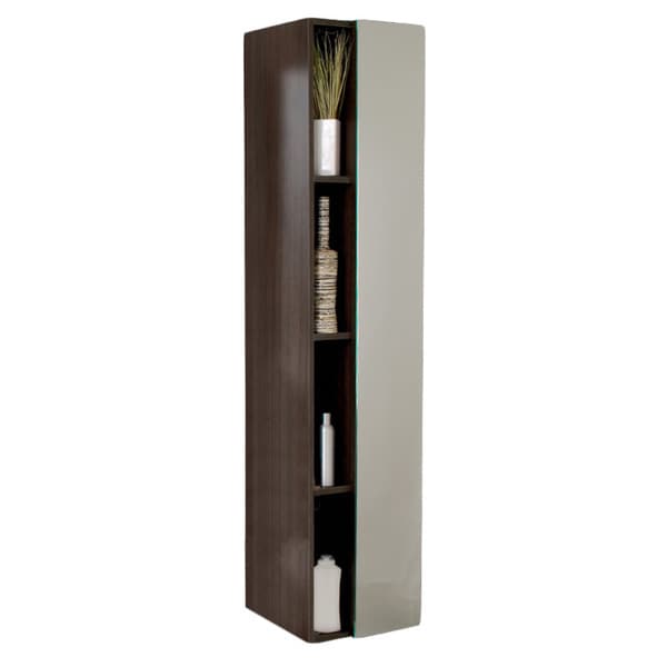 Fresca Grey Oak Bathroom Linen Side Cabinet with 4 Cubby Holes and Mirror
