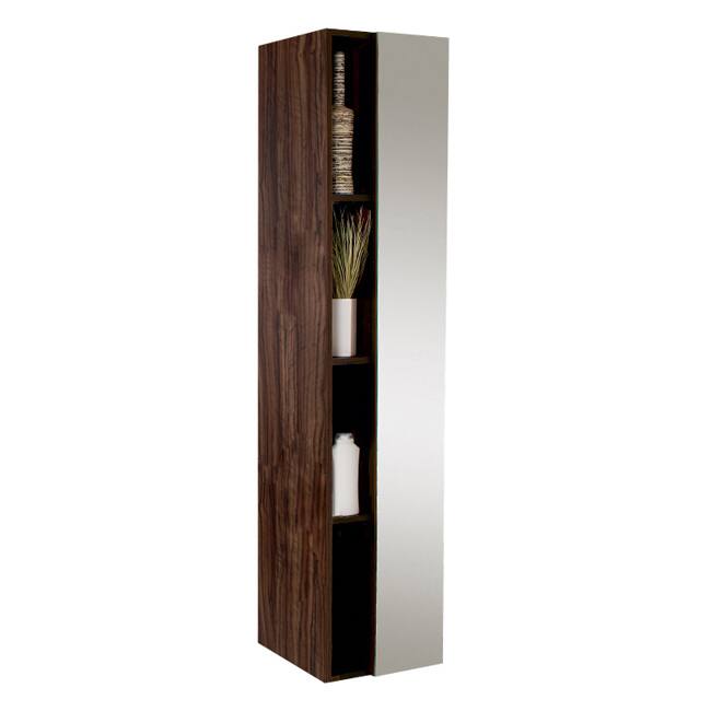 Fresca Walnut Bathroom Linen Side Cabinet with 4 Cubby Holes and Mirror