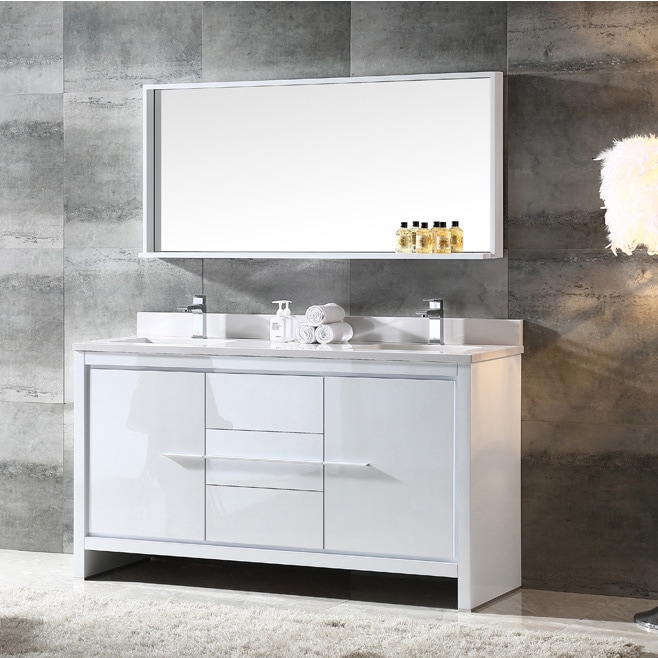 Fresca Allier 60 Inch White Modern Double Sink Bathroom Vanity With Mirror