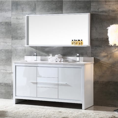 Fresca Allier 60-inch White Modern Double Sink Bathroom Vanity with Mirror