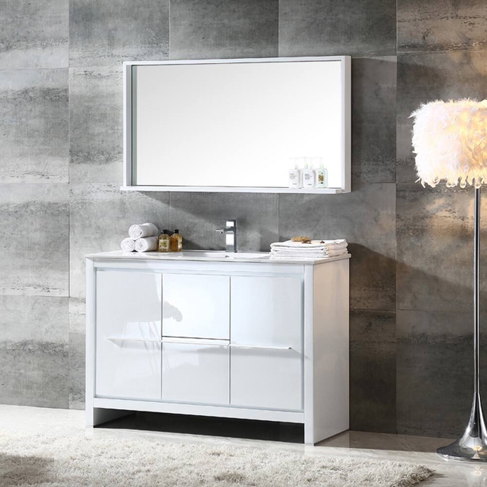 Fresca Allier 48-inch White Modern Bathroom Vanity with Mirror