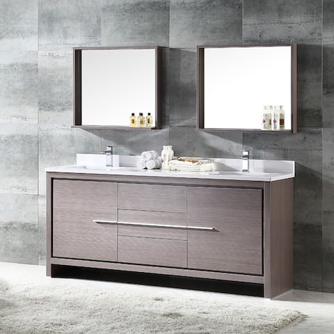 Fresca Allier 72-inch Grey Oak Modern Double Sink Bathroom Vanity with Mirror